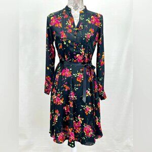 Nanette Lepore‎ Black floral shirt dress size 2